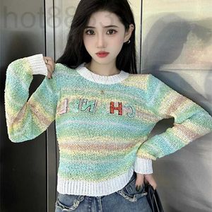 Women's Sweaters Designer 23 Early Autumn New Fixed Dye Gradient Sweater Heavy Industry Beaded Colorful Letter Round Neck Thin Top for Women