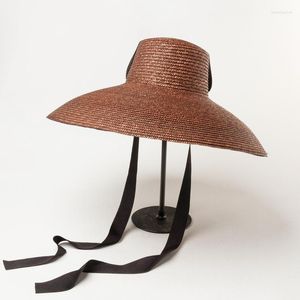 Berets Handmade Polychromatic Natural Straw Hat Men Women Bandage Ribbon Tie Wide Brim Sun Protection Summer Beach
