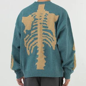 Herrtröjor vintage kapital skeletttryck stickat tröja herrar harajuku pullover herren höst ropa hombre