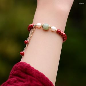 Strang Vintage Cinnabar Armband weiblich eine Jade Transferperle natürliche Rohmineral Imperial Sand Geschenk für Göttin