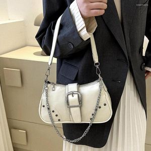 Evening Bags Female Shoulder Bag Motor Gothic Y2k Chain Handbags Luxury Designer White PU Lether Small Cool Purse Vintage Underarm