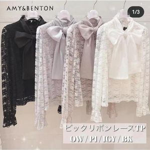 Damenblusen, japanischer Stil, Lolita, süße große Schleife, niedliches Spitzenhemd, Damen-Stehkragen, lange Ärmel, lockere Pullover-Oberteile, Frühlings-Herbst-T-Shirts