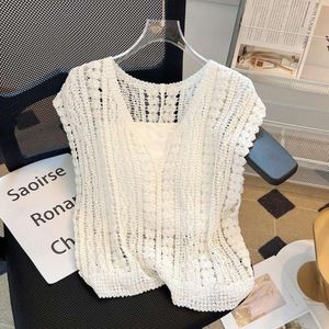 Hollowed Out Hook Flower V Neck Vest Knitted Sweater Summer Fashion Design Sleeveless Korean Shirt For Women