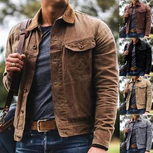 Jaquetas masculinas retro masculino óleo encerado jaqueta lona algodão cáqui uniforme militar luz casual trabalho safari estilo casacos homem roupas mens 230911