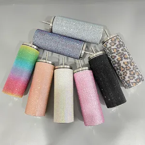 20oz rose vif bleu noir arc-en-ciel léopard strass meilleur rapport qualité-prix paillettes Bling AB diamants multicolores cristal multicolore tasses isolées sous vide gobelet