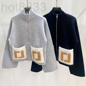 Kvinnorjackor Designer 2023 Autumn/Winter New Classic Zipper Color Block Pocket Wool Fashion Style Cardigan Top