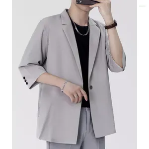 Herrenanzüge Graue Anzugjacke Männer Sommer Koreanische Lose Sieben-Punkt-Ärmel Tops Mode Dünne Beiläufige Terno Masculino Single Button Blazer