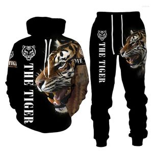 Tute da uomo Set di felpe Stampa 3D The Tiger Felpa con cappuccio Tuta Set da 2 pezzi Abbigliamento sportivo per bambini Uomo Donna Abbigliamento unisex