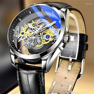 مصمم الساعات ساعة المعصم ساعة wristwatch مزدوجة جوفاء الآلة التلقائية الفولاذ المقاوم للصدأ حركة الكوارتز غير ميكانيكية توربيون من أجل ly