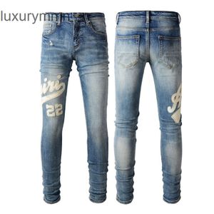 Denim Amiryes Jeans Designer Pants Man Mens Jean #1311 High Street Letter Sticker Skin Fashion Märke Elastic Slim Fit Small Nxix