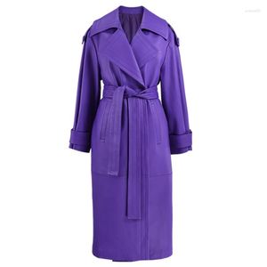 Mumu in pelle da donna Primavera Autunno Lungo lusso elegante viola colorato finto trench per le donne Telai Runway Designer Fashion 2023