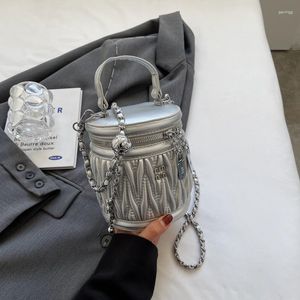 Borsa a tracolla di lusso increspata con filo ricamato pieghettato alla moda di marca Borsa a tracolla piccola da donna a forma di botte