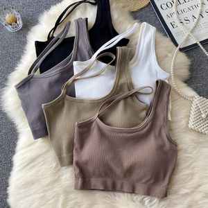 Kvinnors tankar Kvinnor Basic Vest Crop Top Summer Fashion Casual Tank 2023 Sling Croped Tops One Shoulder Sexig Camis Female Clothing