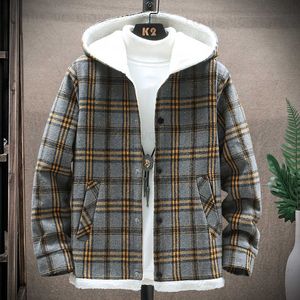 Giubbotti da uomo 2022 Hip Hop invernale in pile soffice giacca da uomo con cappuccio streetwear harajuku plaid cappotto di lana maschile addensare tuta sportiva 3XL Dropshpping T230912