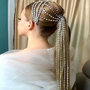 Заколки для волос, блестящие стразы, бахрома, свадебная лента для волос, диадемы для девочек, свадебные украшения, длинная повязка на голову с кристаллами, корона 227n