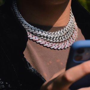 Pendant Necklaces Iced Out Bling Miami Cuban Link Chain Necklace Two Tone Pink White Cubic Zirconia Choker Hip Hop Necklaces Women Men Jewelry 230911