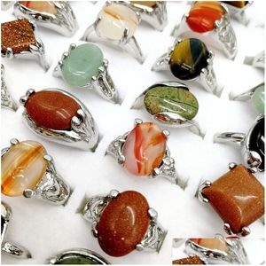 Band Rings Fashion 50pieces/Lot Natural Gem Stone Rings Band Mix Style Designs Fit Womens and Mens Wedding Beautif Tangible S Charm Je Dhizx