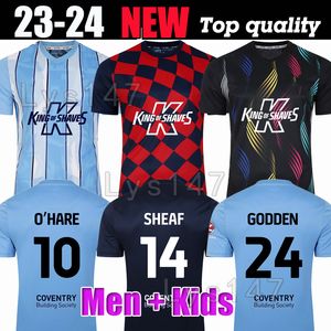 23/24 Coventry Futbol Formaları O Hare Sheaf Gyokeres Godden Hamer 2023 2024 Ev Mavi Erkekler Çocuk Kiti Futbol Gömlekleri Üstler Camiseta De Futbol