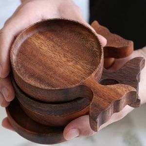 أطباق الصلصة الخشبية الإبداعية كرتون على شكل أسماك غمس وعاء الطبيعية توابل الخشب