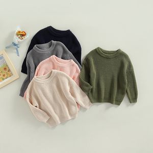 Pullover Autumn Winter Baby Kids Boys Girls Long Sleeve Solid Color Knit Sweater Baby Kids Pojkflickor Pullover Sweaters Jumper Clothes 230912