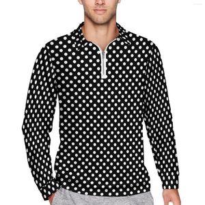 Herren Polos Polka Dots Print Poloshirts Herren Schwarz-Weiß Freizeithemd Frühling Stilvolle Kragen T-Shirts Langarm Design Oversize Tops