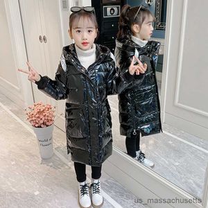 Down Coat 2023 Winter Down Cotton Jacket For Girls Waterproof Shiny Warm 5-14 år Tonårs huva förtjockar barnen R230912