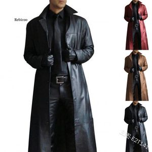 Herrpäls faux päls mode män medeltida steampunk långa läderjackor vintage höst vinter ytterkläder faux läder trench coat cardigans 230911