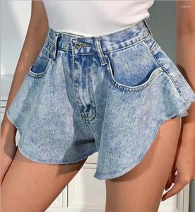 Women's Jeans European Size Summer Women Denim Shorts Irregular Ruffled High-waisted Flared Oversize Pants S-2xl