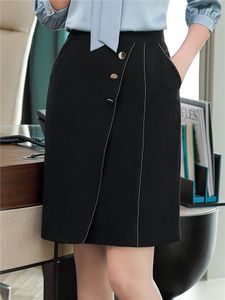 Skirts Fashion Summer 2023 Women Skirt Black High Waist Work Slim Quality Poket Midi Open Fork Office Lady Female