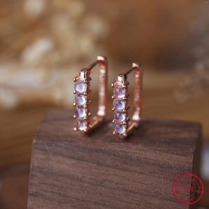 Ryggar örhängen fashionabla S925 Moonstone Square Shape Earings - Perfekt gåva till henne