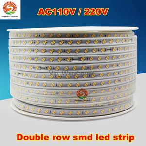 LED -remsor 50m 110V 220V Double Row SMD 5630 5730 3014 2835 LED -remsor fita LED -strip Ljus Vattentät flexibelt band rep Vit/varm vit HKD230912