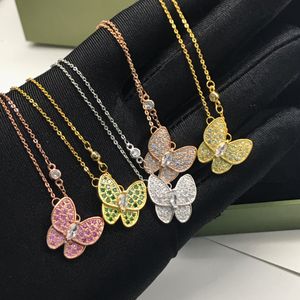 Titanium Steel Shinny Butterfly Pendant Necklace For Women High Qulity Anti-Fading For Wholesale White Pink Green Party Golden Plating