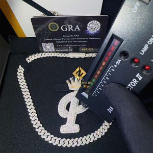 Joias de luxo 2in 925 prata esterlina gelada vvs1 moissanite diamante letra inicial k p nome pingente colar masculino