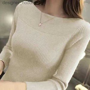 Men's Sweaters Women's Sweaters Sweater Women Long Sleeve Slim Black Pullover Knitwear Casual Slash Neck Solid Color Jumper Korean Fashion Autumn Winter L230912