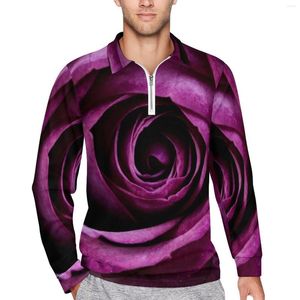 Polo da uomo Stampa floreale Polo Uomo Viola Rosa Camicia casual Autunno Moda Colletto T-shirt Maniche lunghe Grafica Abiti oversize