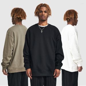 Men's Hoodies Spring And Autumn Solid Color Round Neck Sweater 370G Terry Cotton Tide Brand Loose Tops Couples Jackets