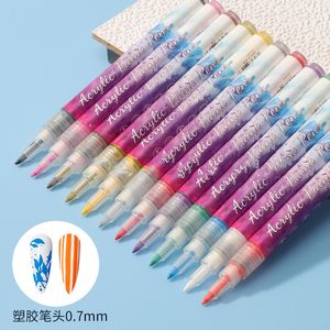 Dotting Tools 12pcs/set Nail Art Drawing Graffiti Pen Waterproof Painting Liner Brush Smudge Ink Drawing Shading Pen UV Gel DIY Nail Tools DG 230912