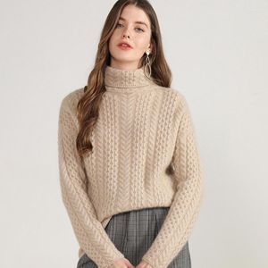 Suéteres femininos inverno grosso suéter de caxemira gola alta mulher pullovers quentes cabo de malha manga longa macio senhoras moda malhas