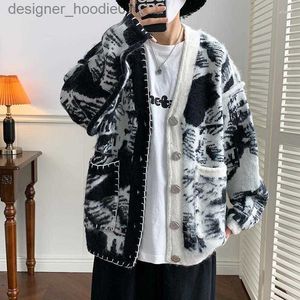 Men's Sweaters Men's Sweaters Contrast Color Cardigan Sweater Korean Harajuku Academic Knitted Pullover Hip Hop Streetwear Loose Knitwear Tops A98 L230912