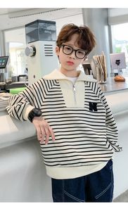 Pullover Spring Autumn School School Kids Cotton Half Zip Label Sweatshirt Boys Pullover Jumper Children Tropsuit Tops 3-14 Yrs 230912