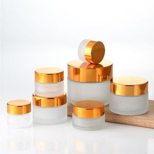 Frost Glass Cream Jar Butelka 10G 20G 30G 1 uncji puste pojemniki kosmetyczne z czarną złotą pokrywką sbmnl