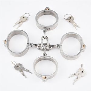 Edelstahl Handschellen Fußfessel mit Kette Bondage Stealth Lock Design Handschellen Fesseln Fetisch sexy Tiys für Frauen Men313S