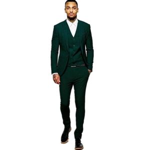 Ternos masculinos blazers mais recente design verde escuro noivo smoking padrinhos feitos sob encomenda homem masculino festa de casamento jaqueta calças vest266d