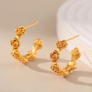 Hoop Earrings Minar Metallic Multi Rose Flower 18K Real Gold Plated Brass Earring For Women Statement Wedding Jewelry