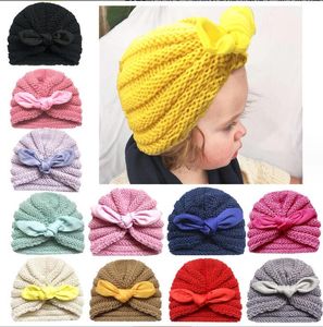 Cute Toddler Girls Baby Headband Turban Hat Infant Newborn Headwear Beanies Woolen Knitted Knotted Bow Hat