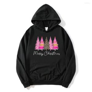 Kadın Hoodies Mutlu Noeller Pembe Sweatshirt Kadın Kış Giysileri Ağacı Sokak Giyim Hediyeleri Leopar Baskı Hoodie