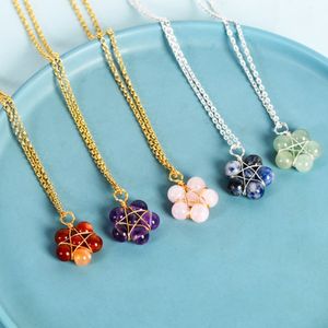 Natural Stone Crystal Beads Halsband Star Beaded Flower Gemstone Pendants Halsband för kvinnor Fashion Jewelry