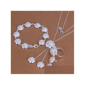 Conjuntos de joias de casamento de alta qualidade 925 Sterling Sier Rose Conjunto de joias Dfmss271 Marca nova venda direta da fábrica Colar Pulseira Brinco Ri Dhonk