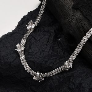 Vento frio Vento europeu e americano exagerado indústria pesada S925 conjunto de prata esterlina colar de ágata de diamante feminino estilo curto colar feito à mão na moda