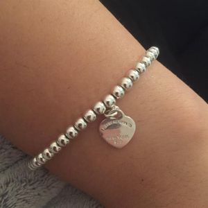 100% S925 Argento Lusso Amore Perline Tag Fili Bracciale Donna Gioielleria raffinata Perline alla moda Catena Bracciali a sfera rotonda per la fidanzata234v